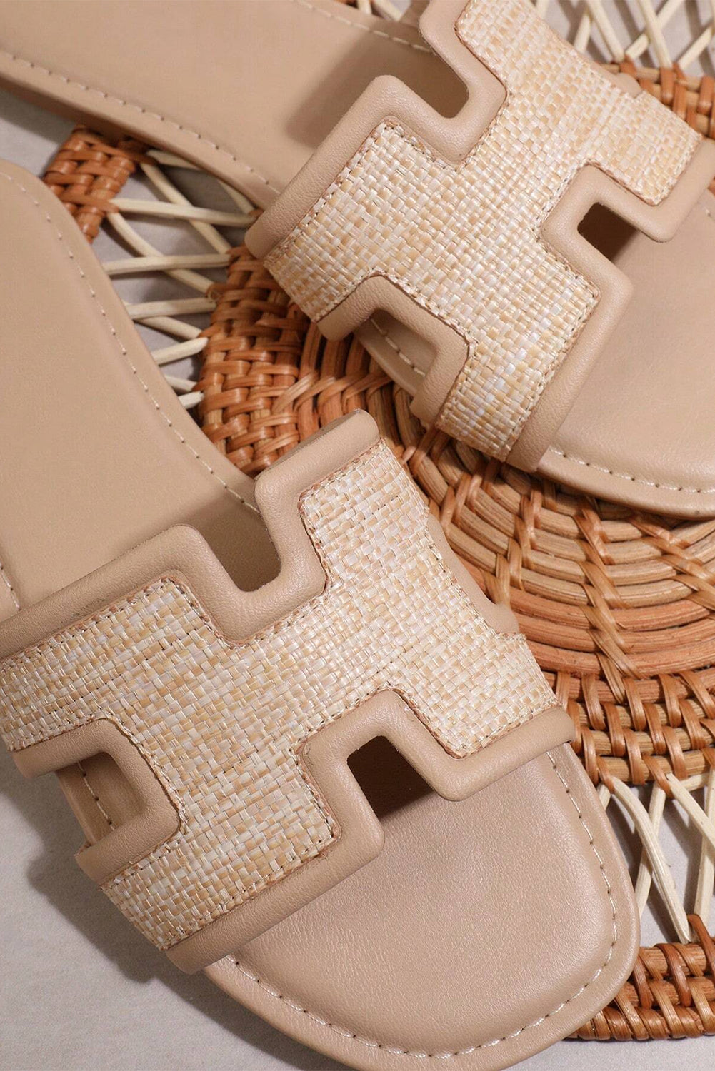White Raffia Detail Open Toe Sandals