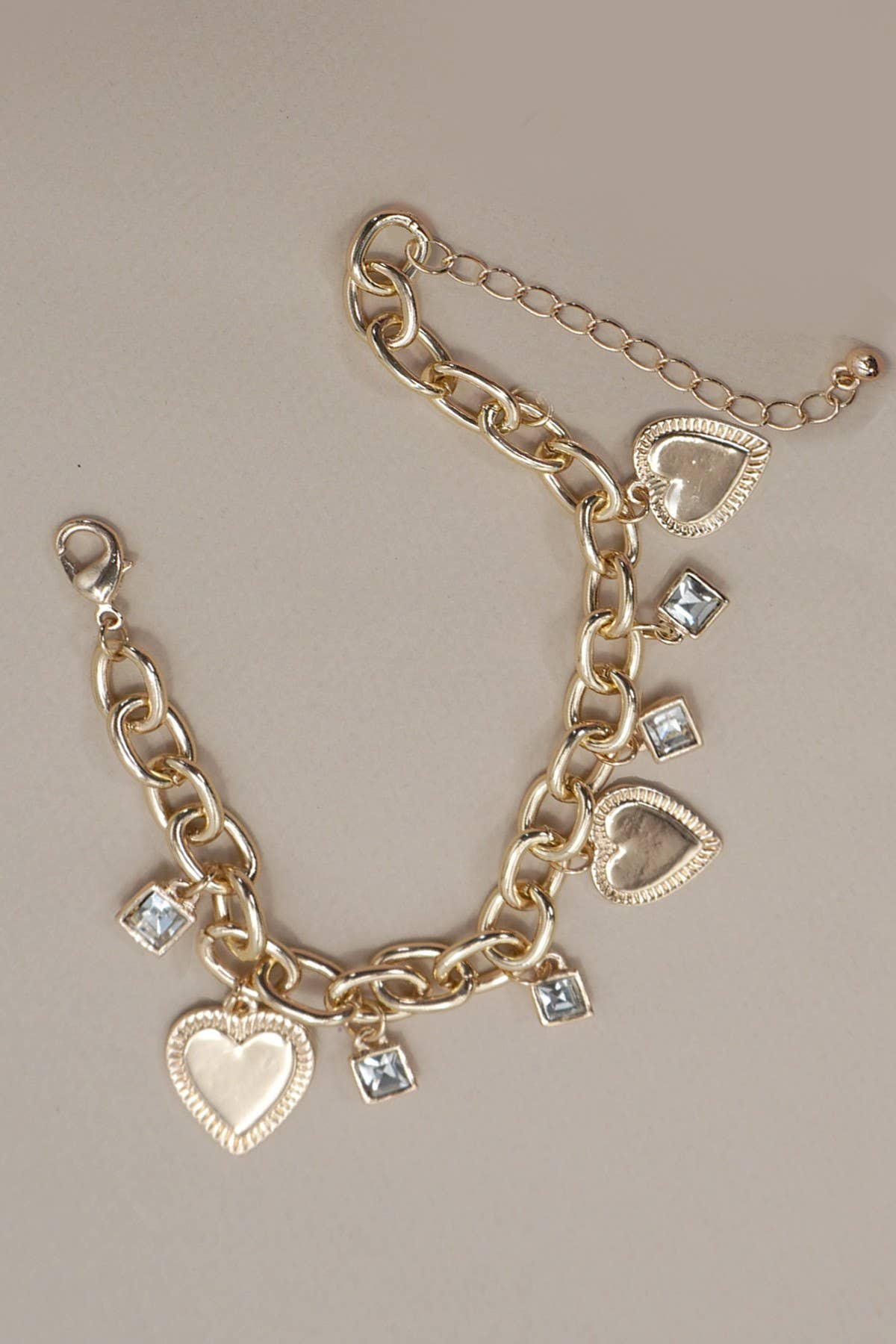 Heart & Rhinestones Charm Bracelet