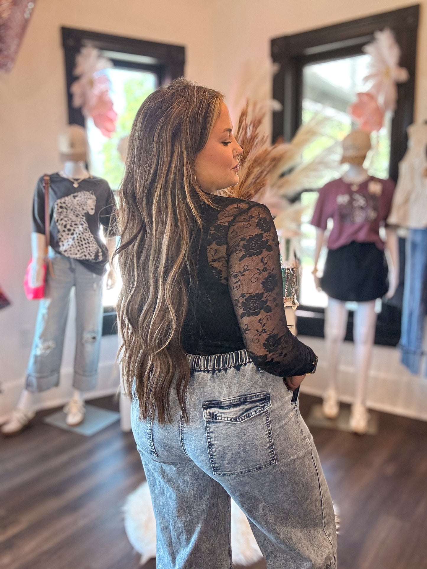Floral Lace Long Sleeve Mesh Top