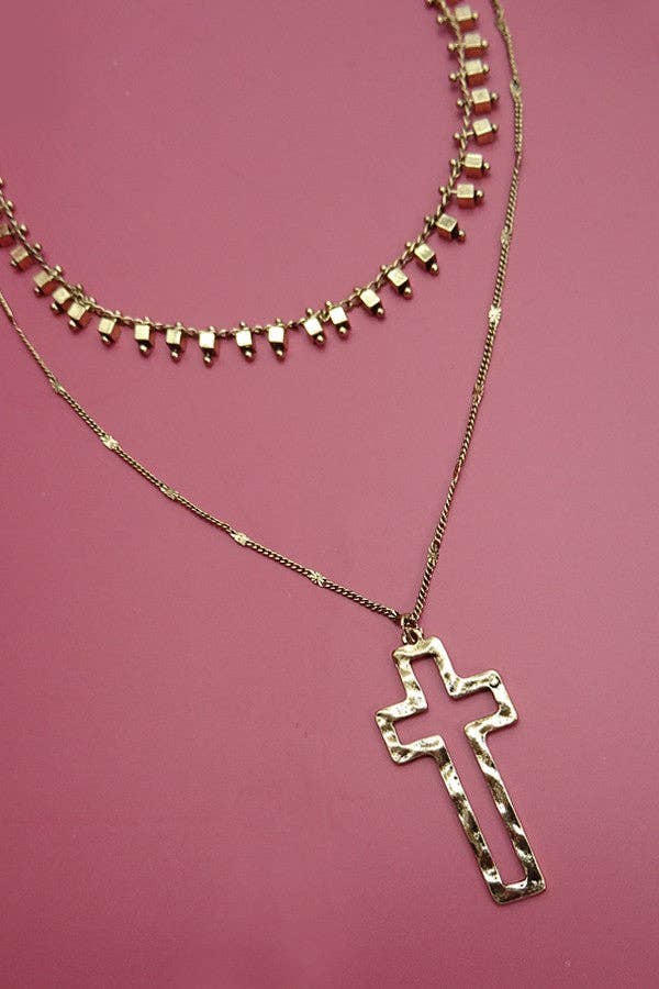 Double Layer Drop Cross Layer Necklace