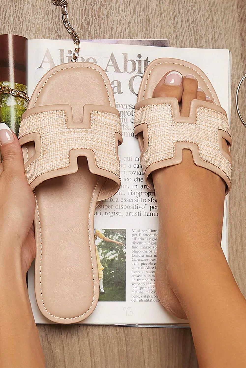 White Raffia Detail Open Toe Sandals