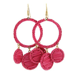 Straw Hoop Charm Earring Pink