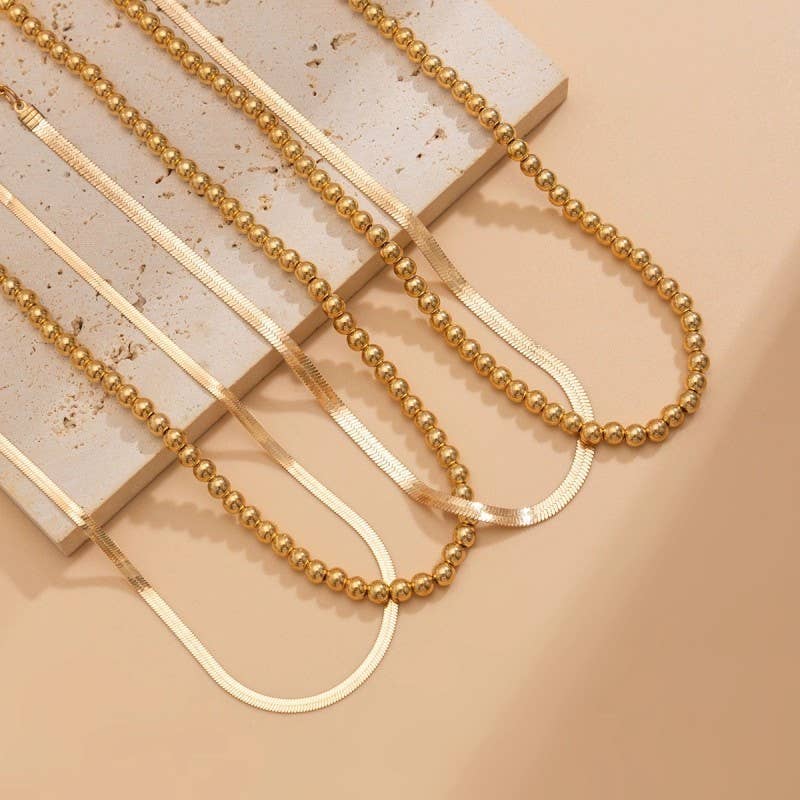 Multi-Layer Ball Herringbone Chain Necklace
