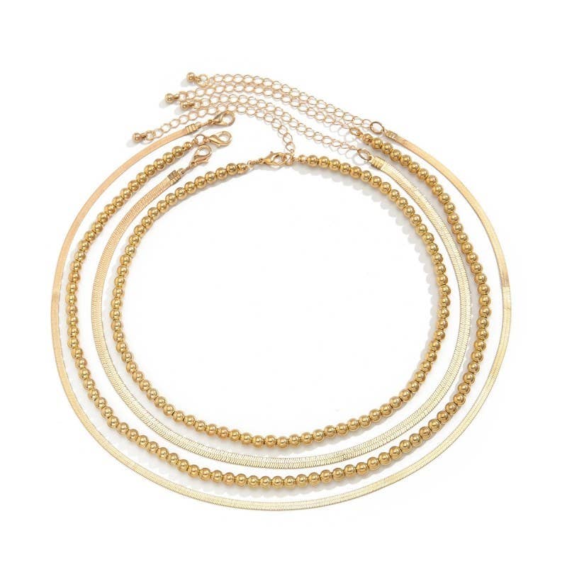 Multi-Layer Ball Herringbone Chain Necklace