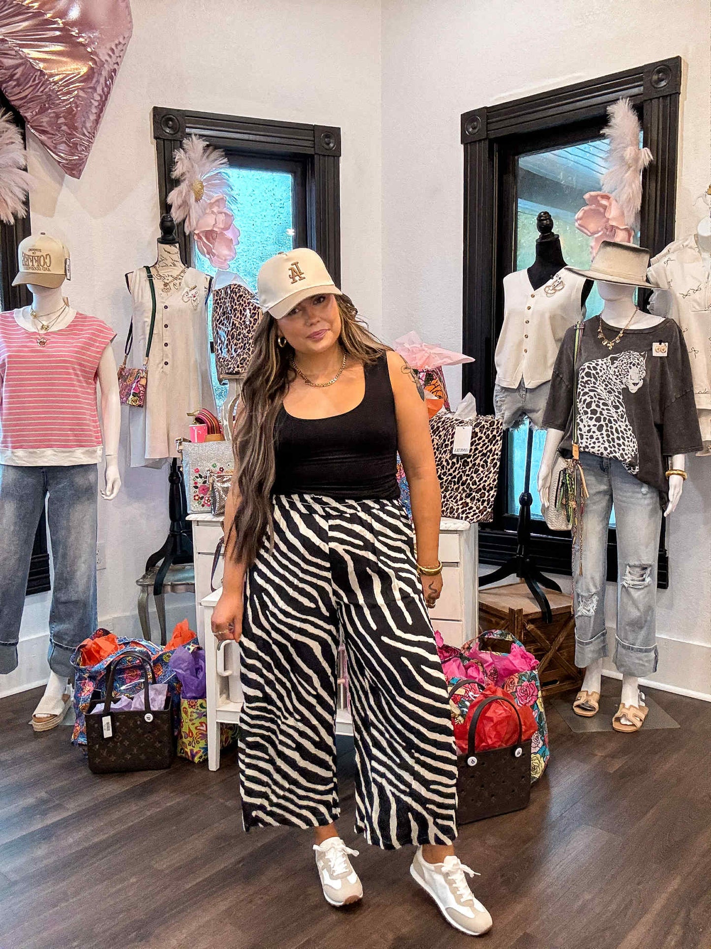 Zebra Striped Wide Leg Pants