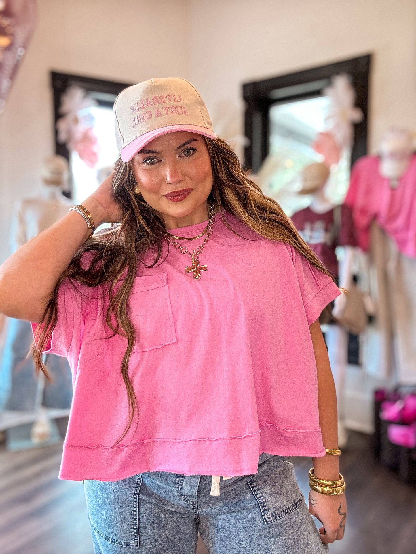 Exposed Seam Oversized Crop Box Tee
