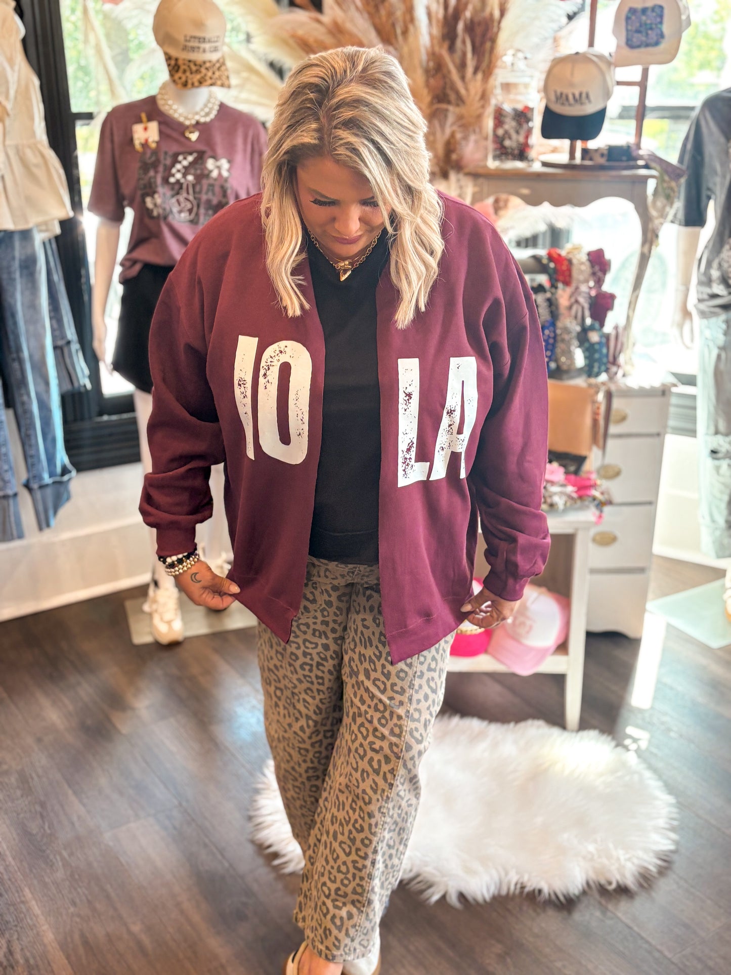 IOLA Raw Hem Cardigan Sweatshirt