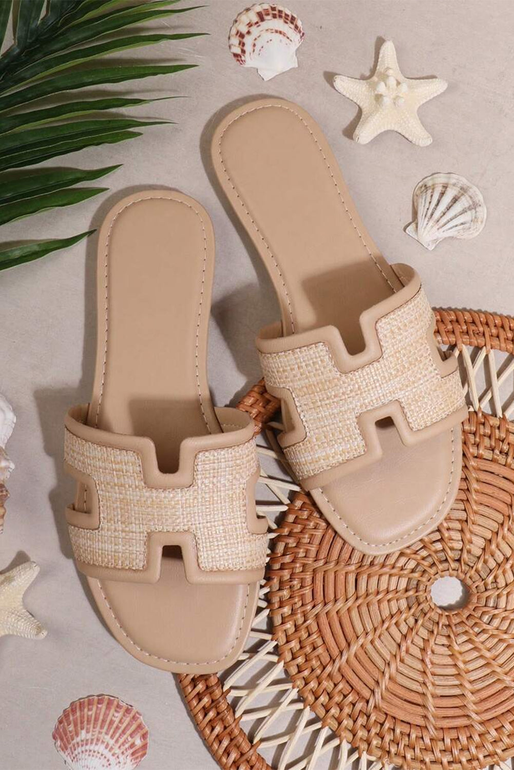 White Raffia Detail Open Toe Sandals