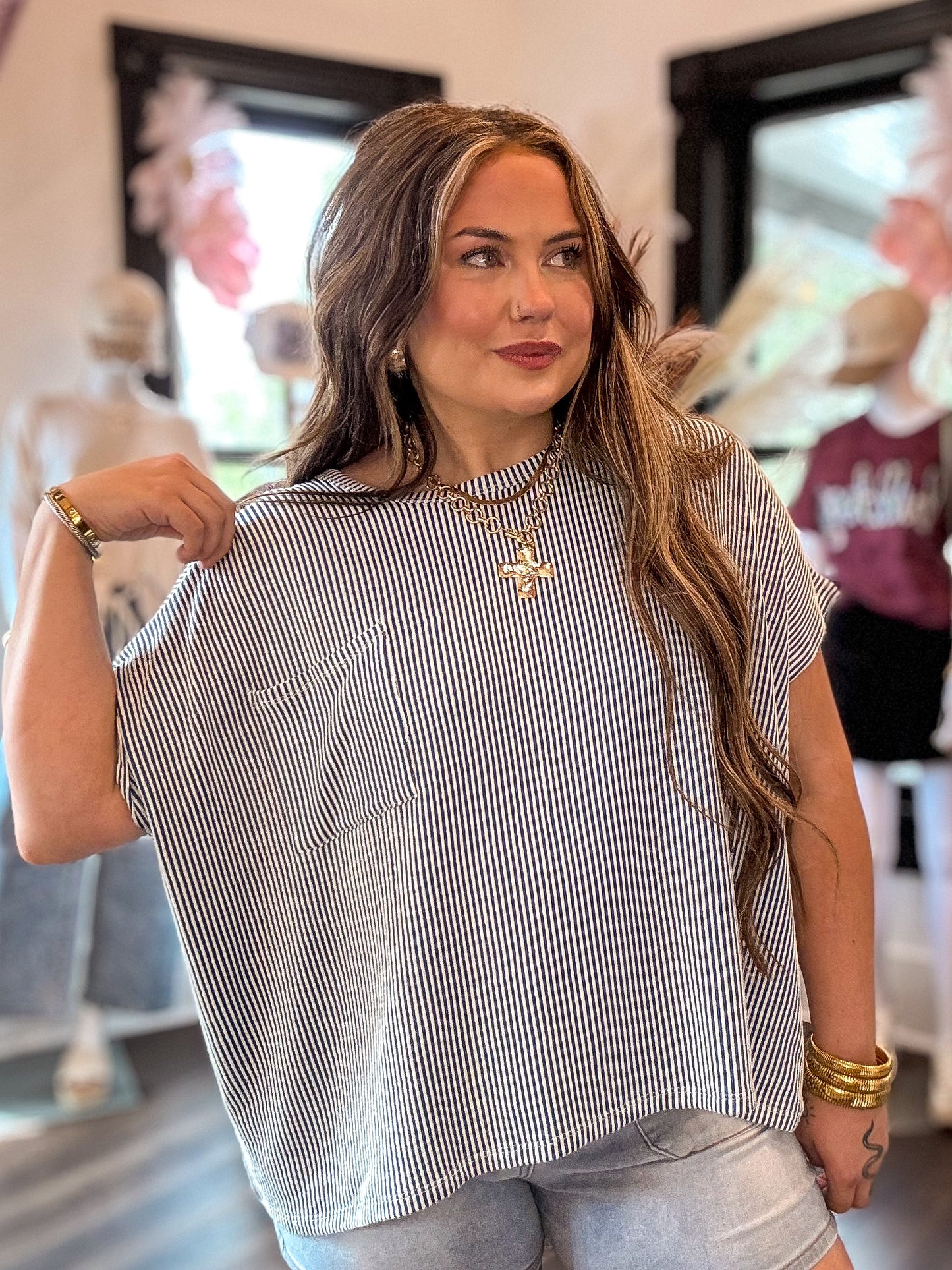 Corded Rib Oversized Short-Sleeve Top