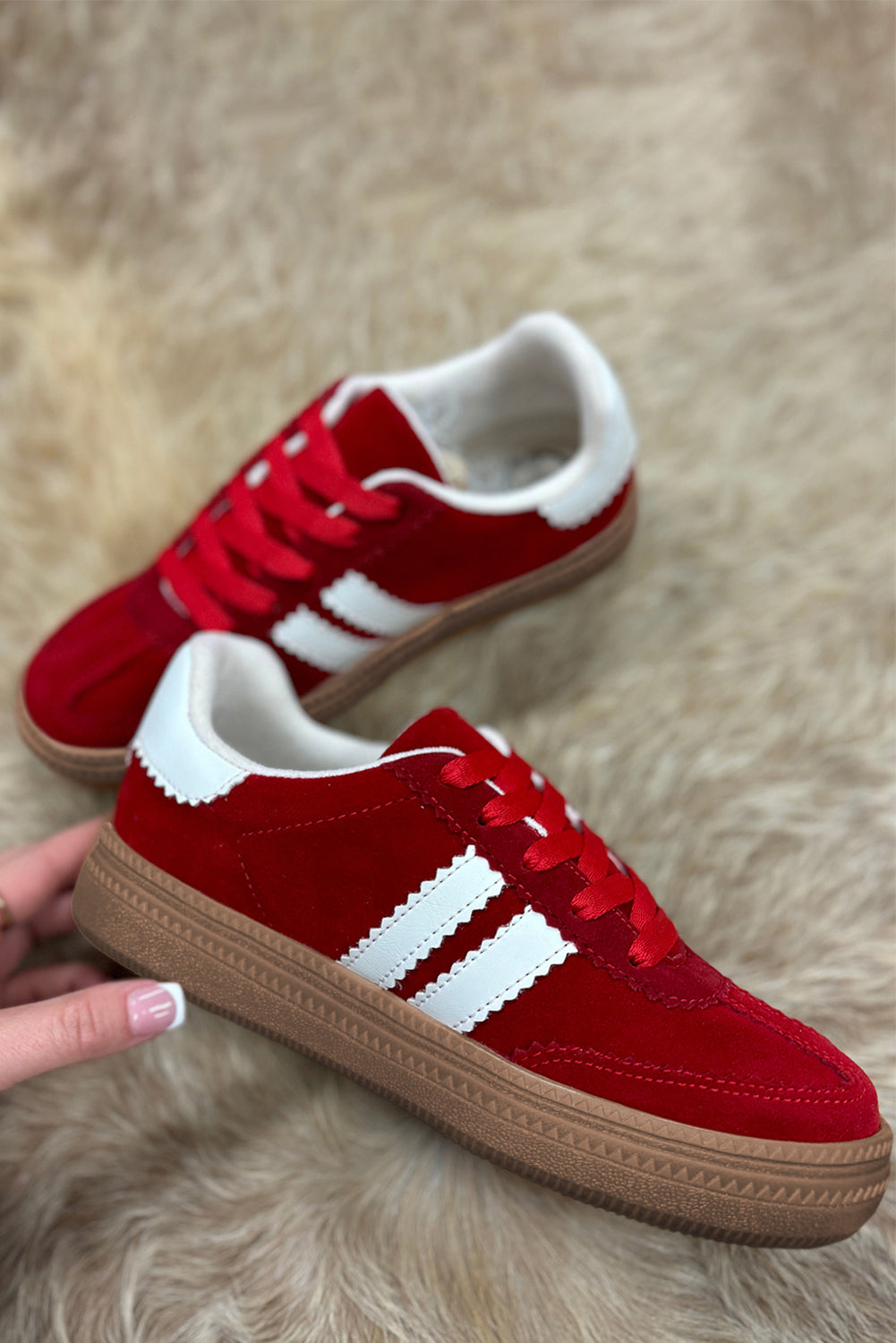 Fiery Red Vintage Striped Sneakers