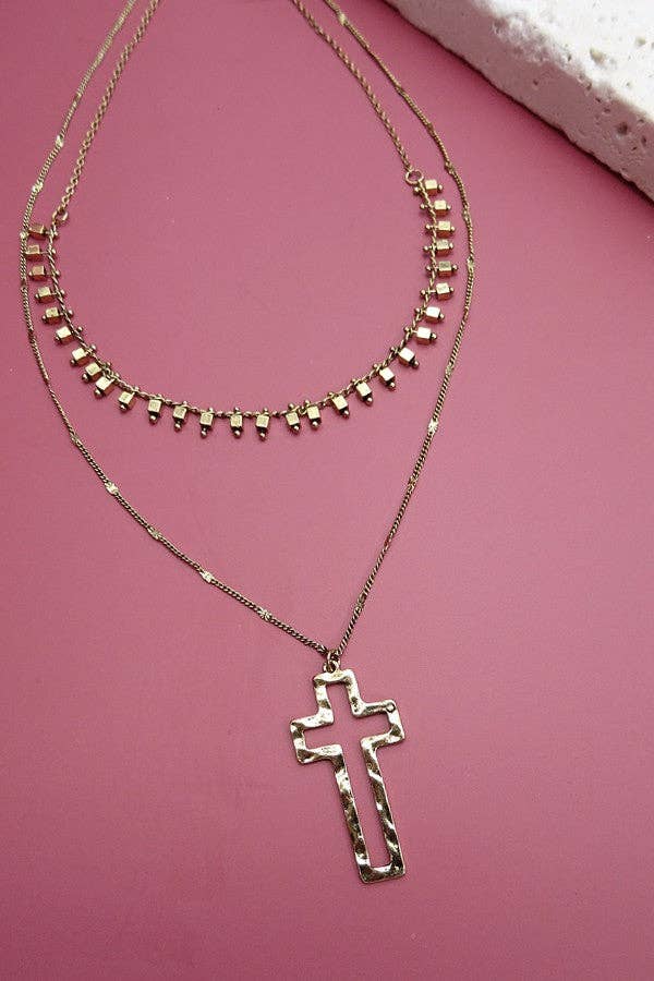 Double Layer Drop Cross Layer Necklace