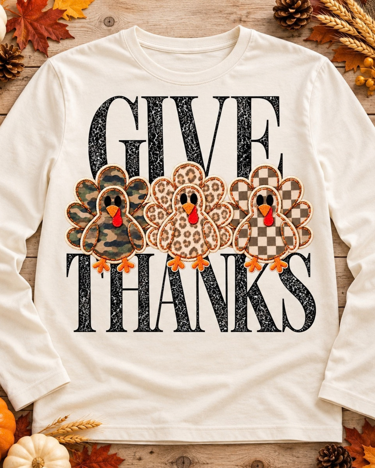Give Thanks Patchwork Turkeys Transfer