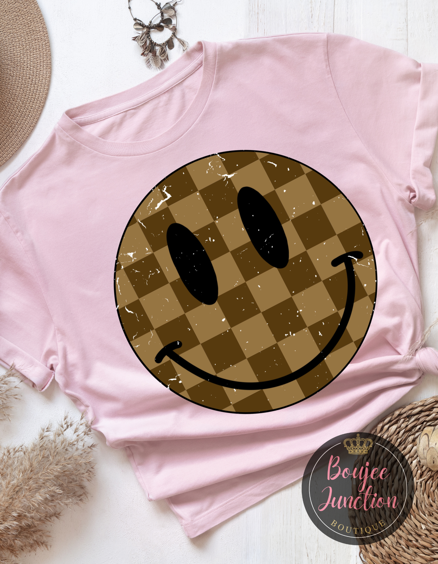 Brown Checkered Smiley Transfer