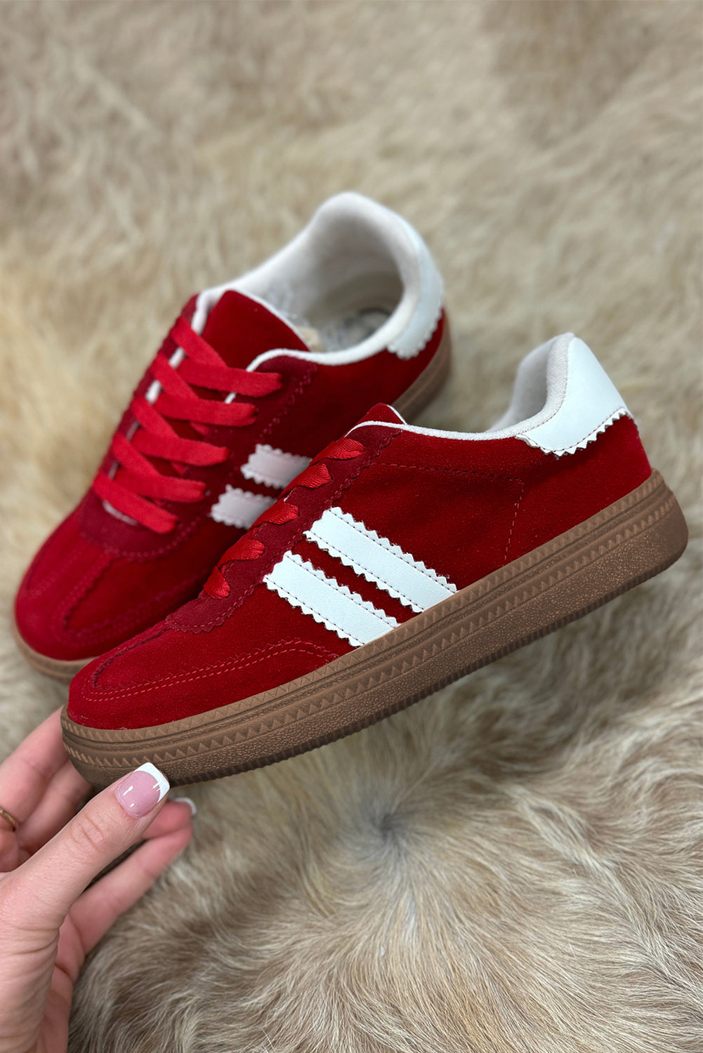 Fiery Red Vintage Striped Sneakers