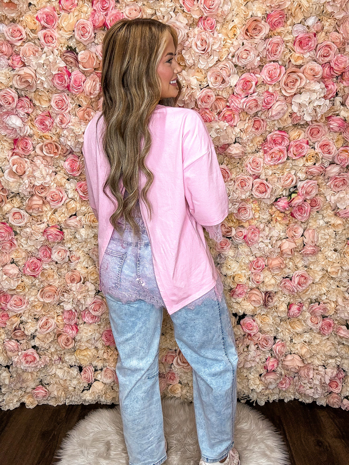 Candy Pink Lace Oversized Tee