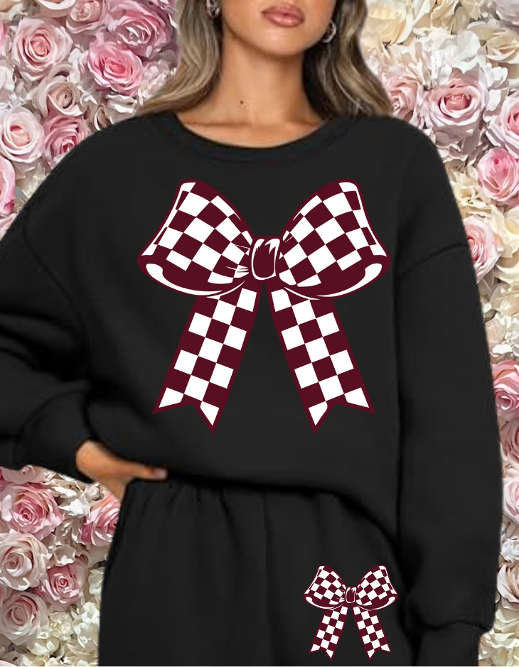 Maroon Checkered Bow Sweatshirt