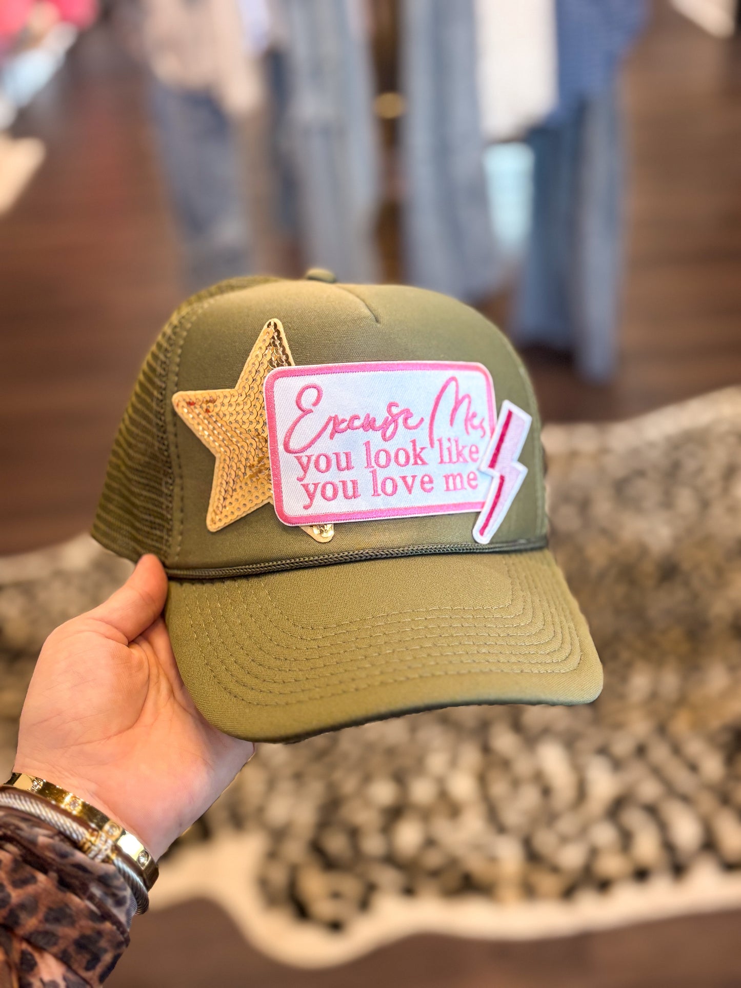 You Look Like You Love Me Olive Green Trucker Hat