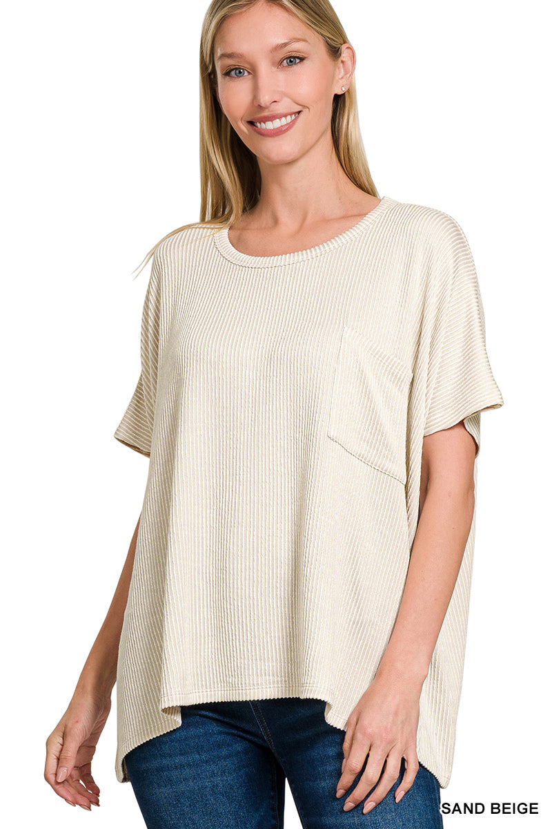 Corded Rib Oversized Short-Sleeve Top