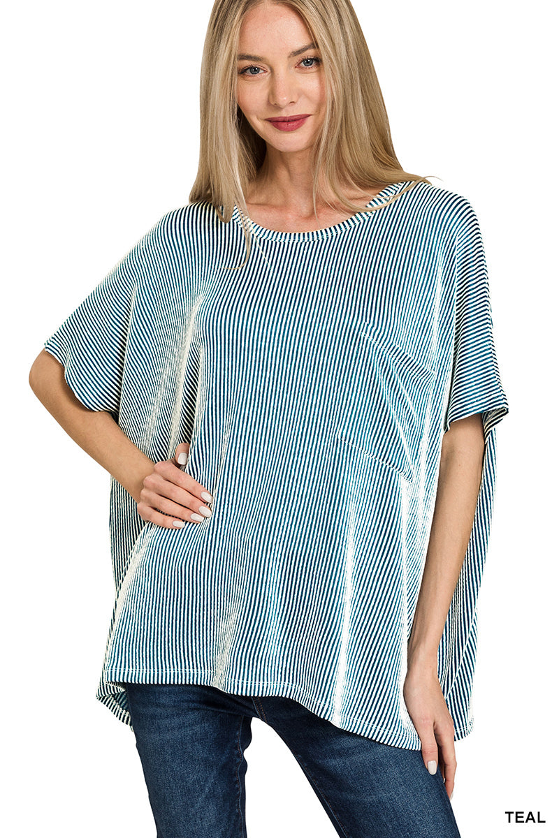 Corded Rib Oversized Short-Sleeve Top