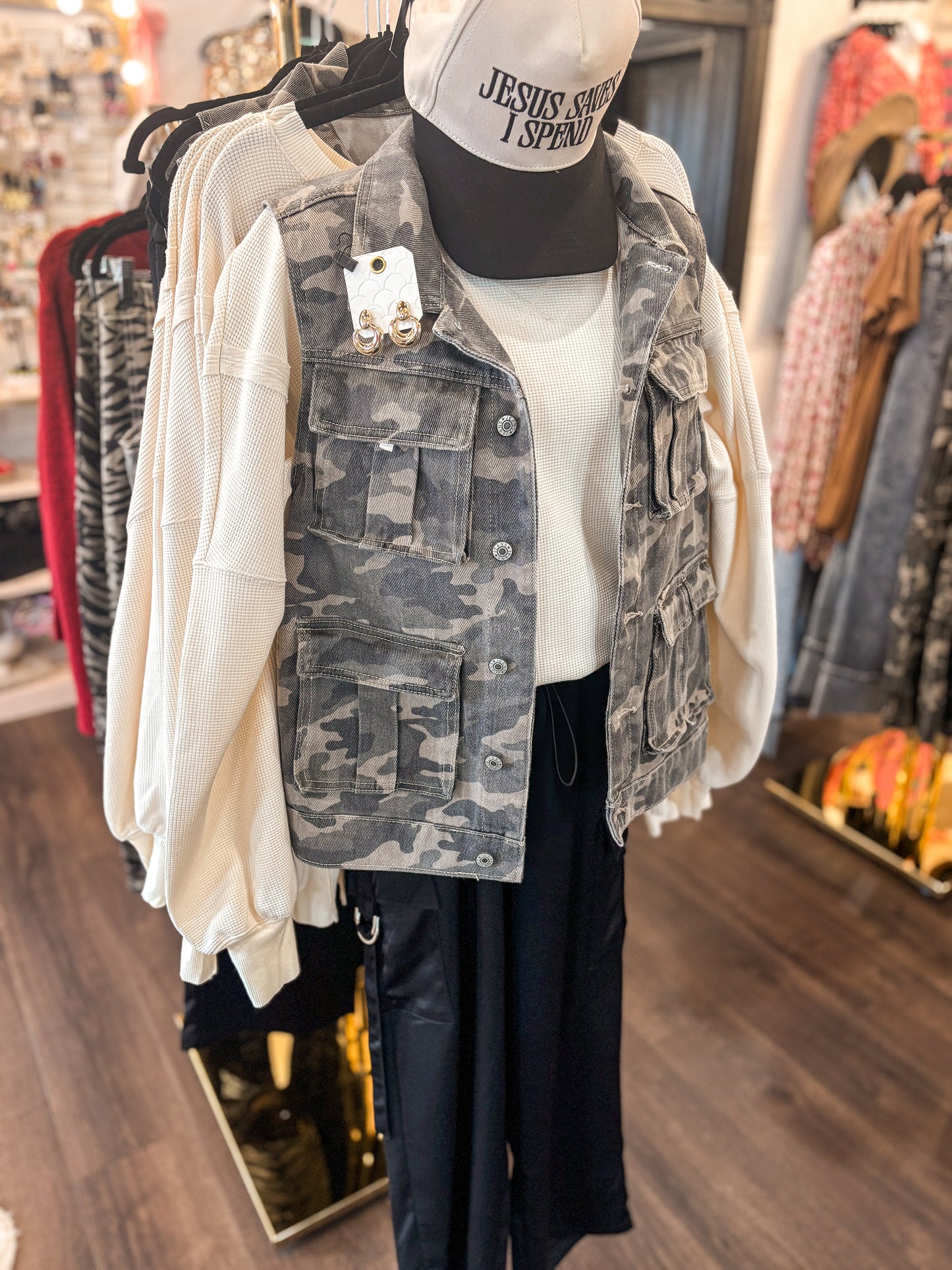Camo Cargo Denim Vest