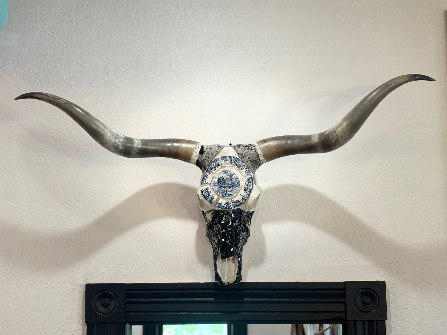 Turquoise Stardust – 54” Longhorn Statement Skull