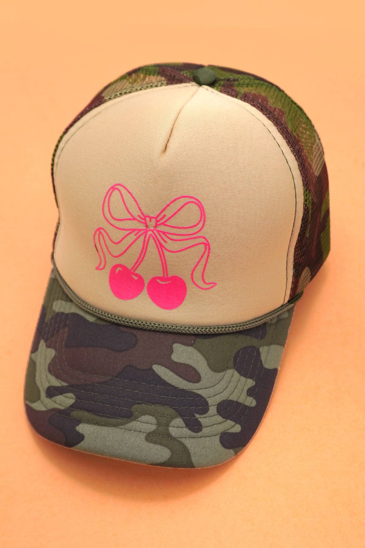Bow Cherry Camo Trucker Hat