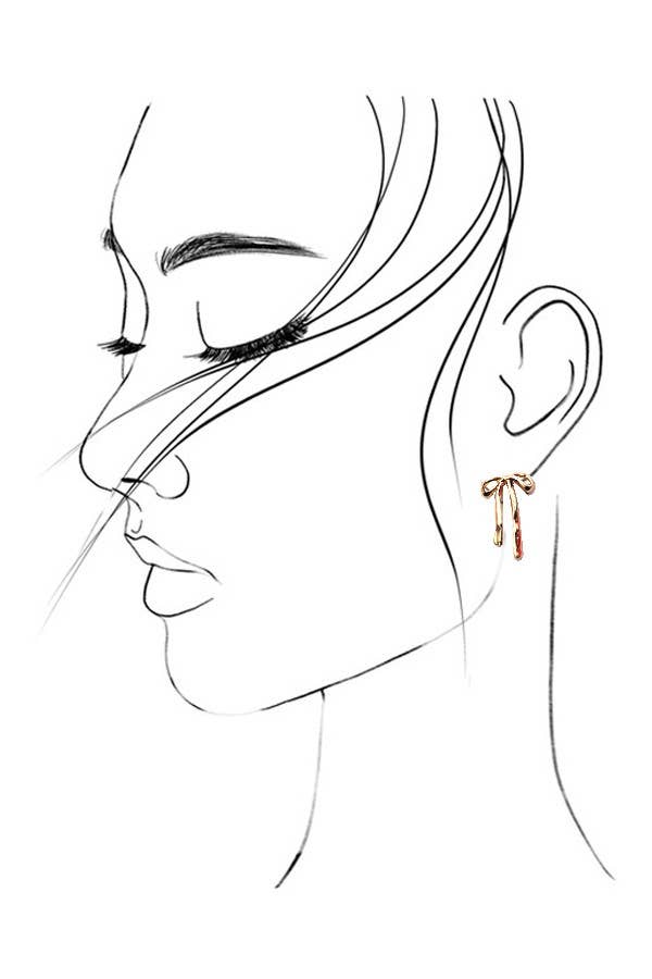 Long Bow Ribbon Stud Earrings