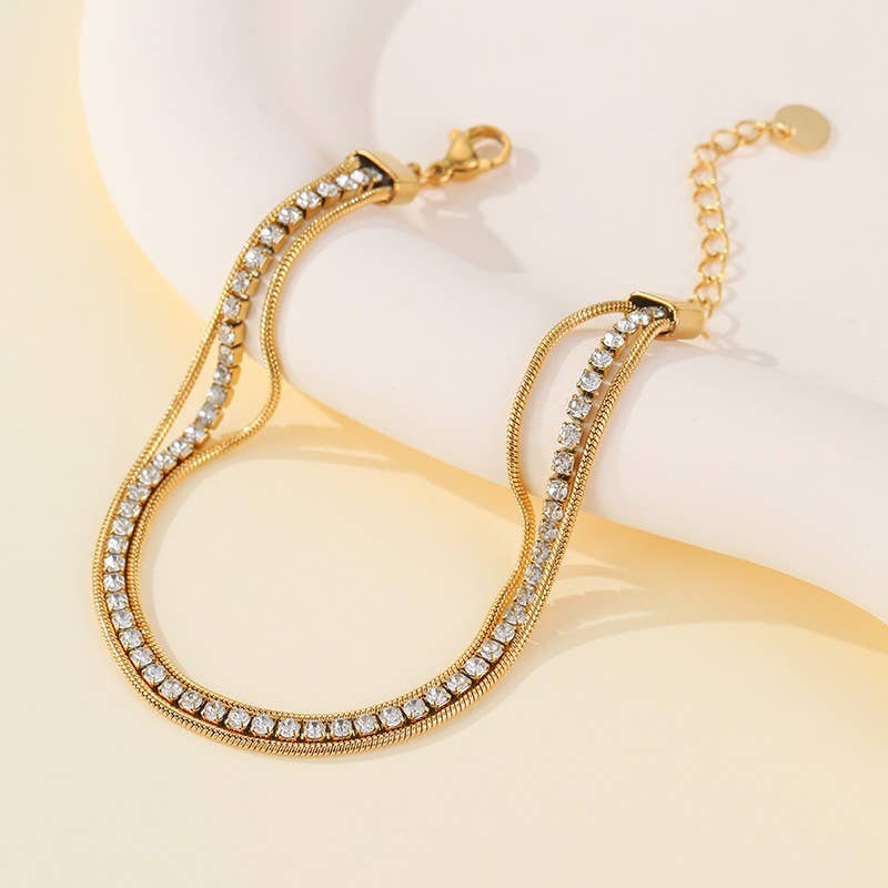 18K Stainless Steel Rhinestone Stack Bracelet