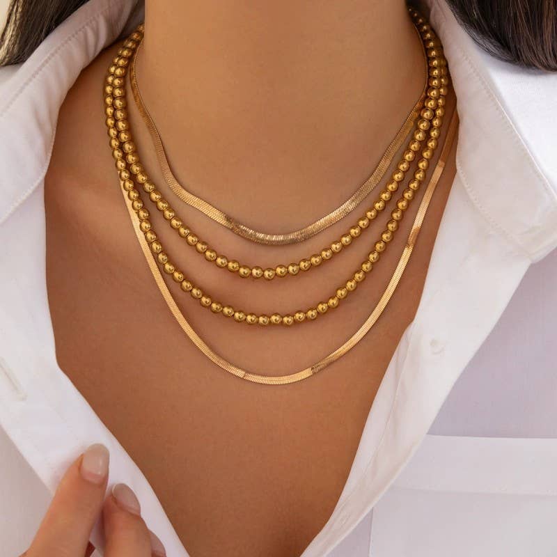 Multi-Layer Ball Herringbone Chain Necklace
