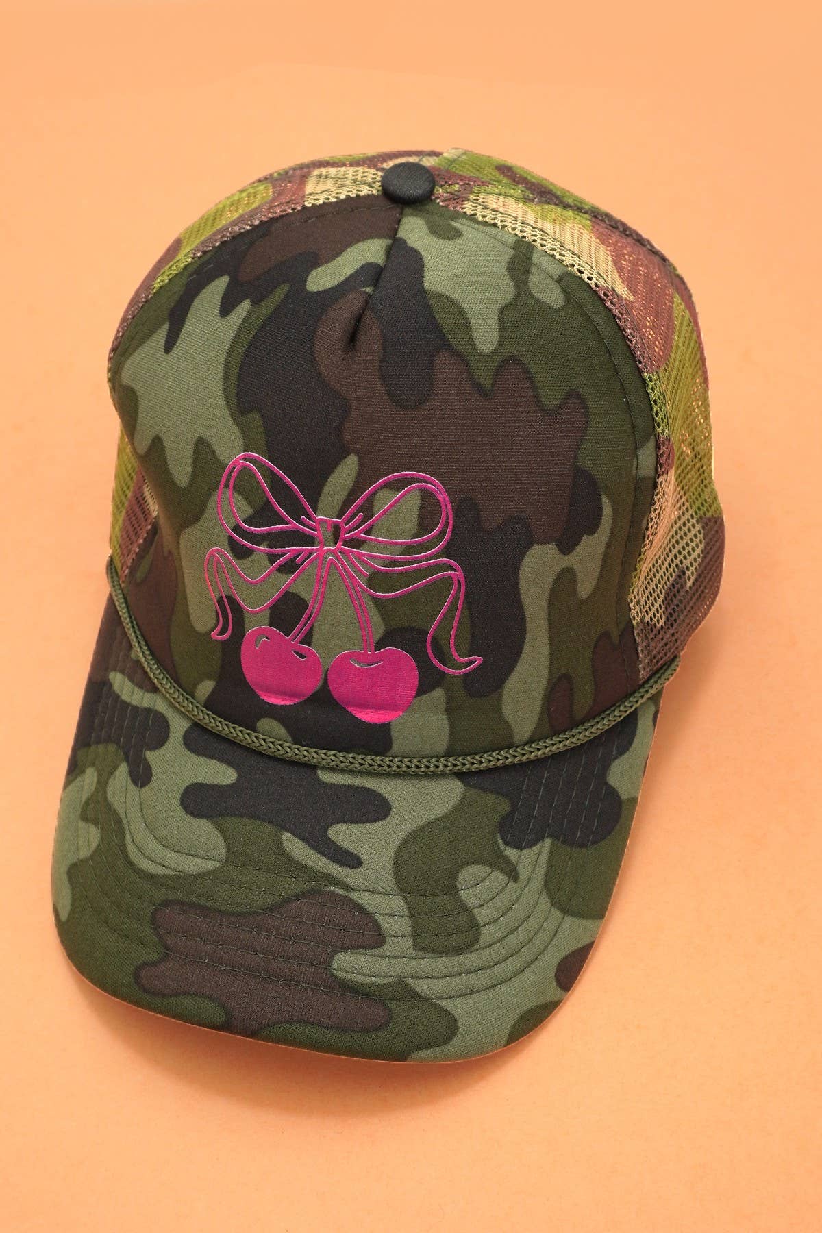 Bow Cherry Camo Trucker Hat