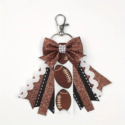 Football Glitter Bow Keychain