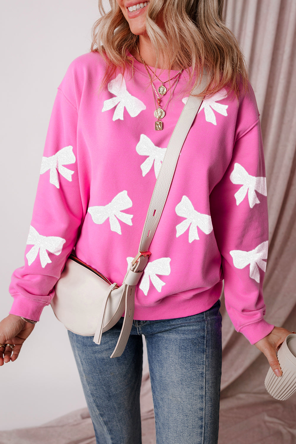 Bonbon Sequin Bowknot Pullover Sweatshirt