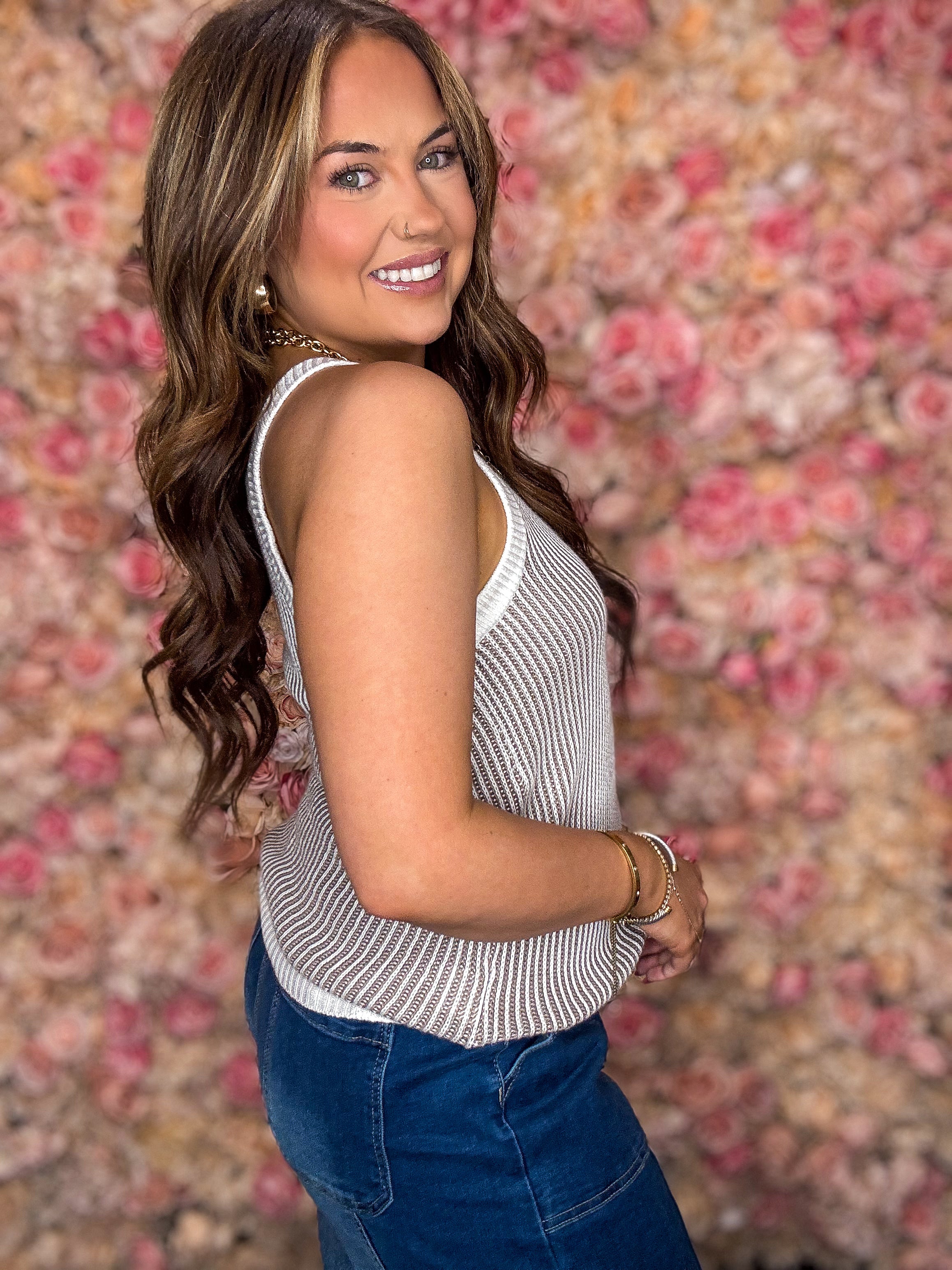 Taupe Ribbed Knit Sweater Tank
