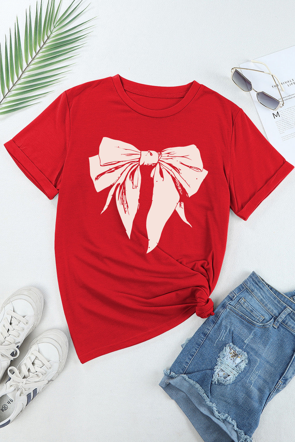 Red Bow Knot Print Tee