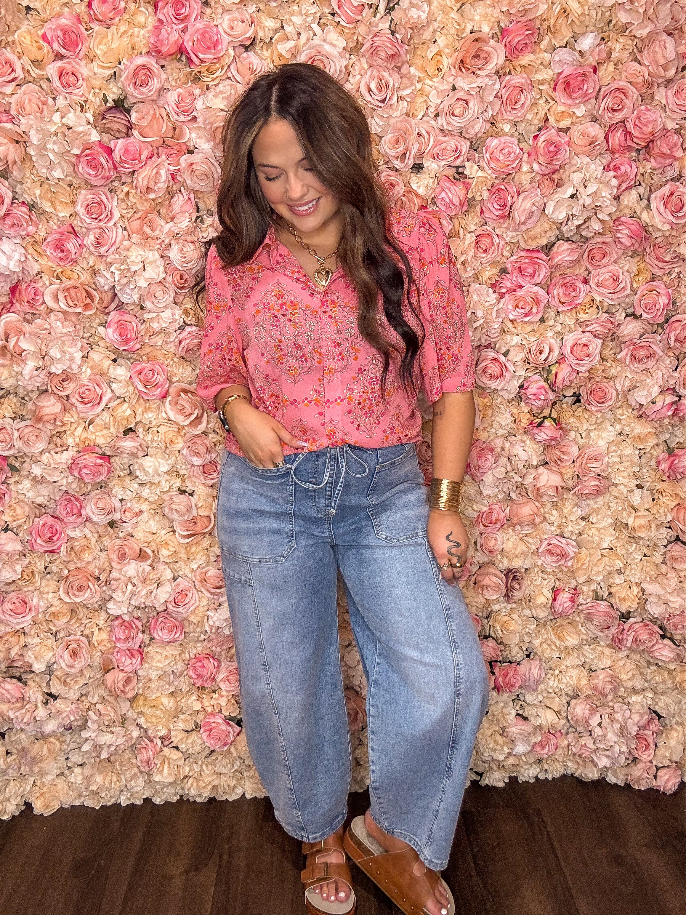 Blush Pink Floral Puff Sleeve Blouse