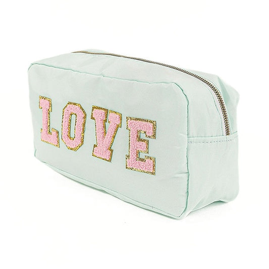Chenille Patch LOVE Cosmetic Bag in Mint