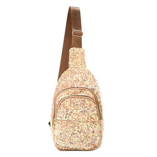 Sequin Crossbody Sling Bag in Champagne