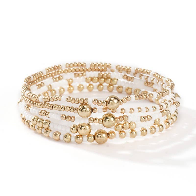 White Multi Layer Beaded Bracelet Stack