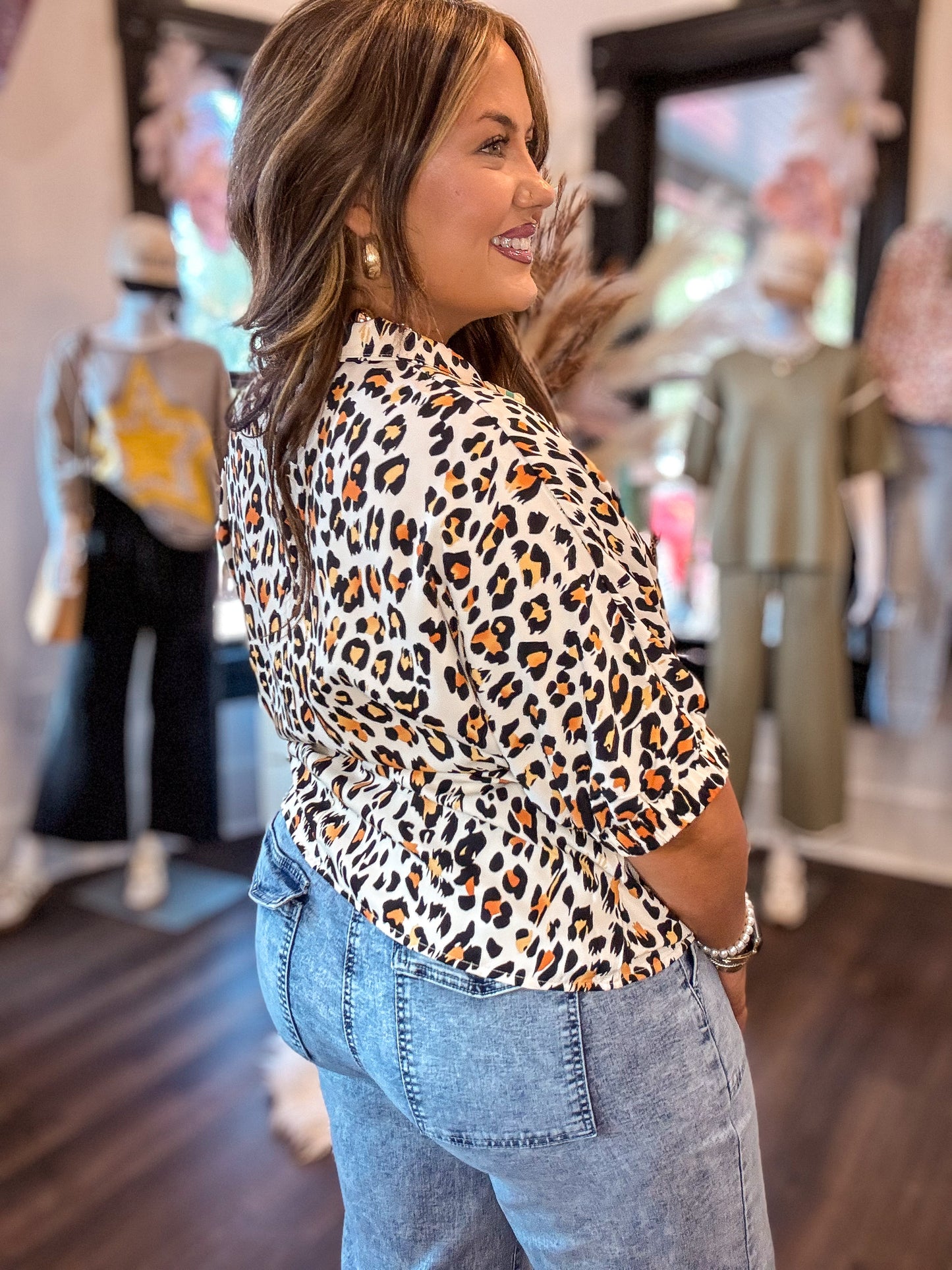 Leopard Dolman Sleeve Blouse