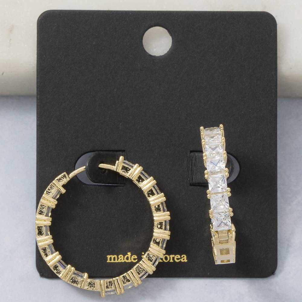 Pave Square Hoop Earrings