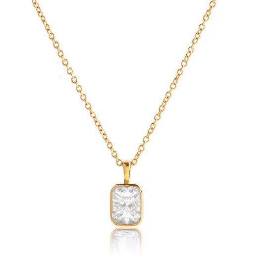 18K Stainless Steel Rectangle Diamond Necklace