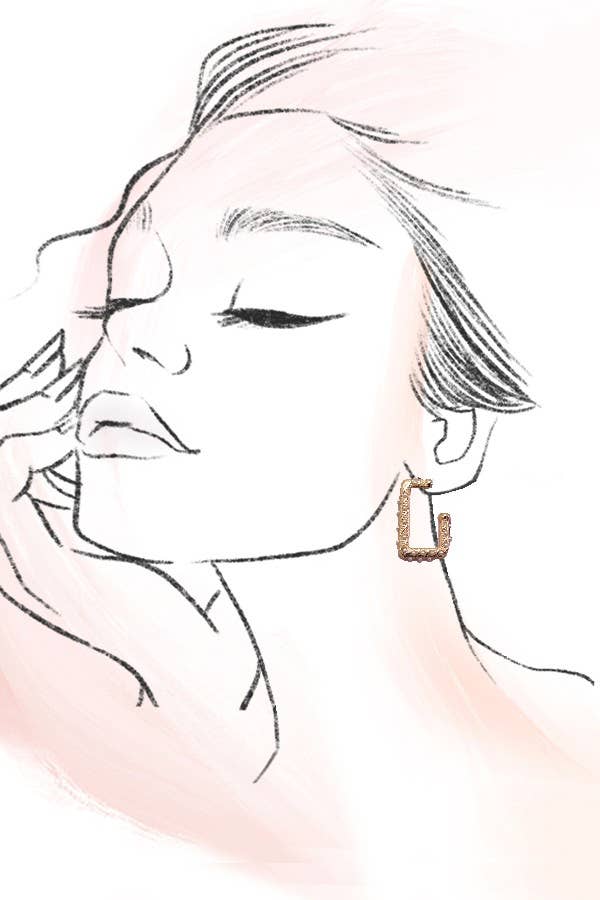 Pearl Gold Mix Rectangle Hoop Earrings