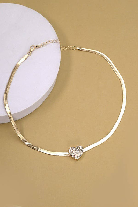 Herring-Bone Heart Charm Necklace