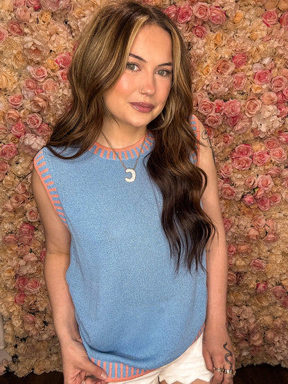 Sky Blue Contrast Sweater Top