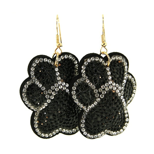 Rhinestone Puffy Paw Print Earrings