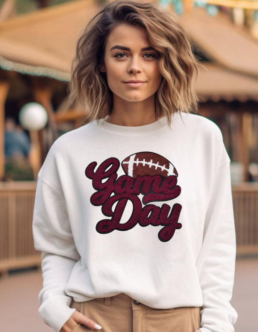 Football Game Day Chenille Patch Sweatshirt