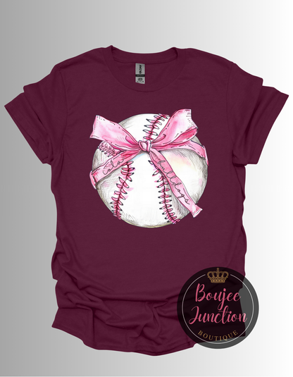 Baseball Pink Ribbon Bow Tee