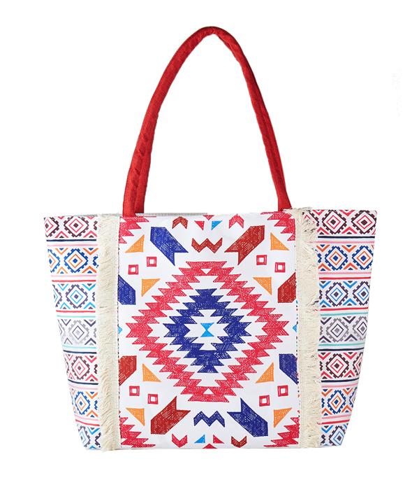 Boho Aztec Print Large Canvas Tote