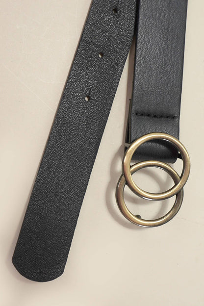 Double O Buckle Faux Leather Belt