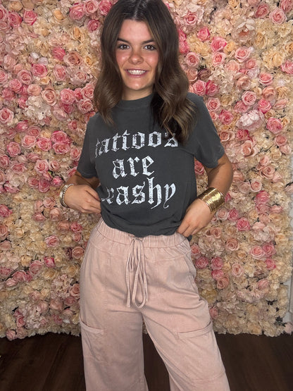 Dusty Rose Mineral Wash Drawstring Cargo Pants